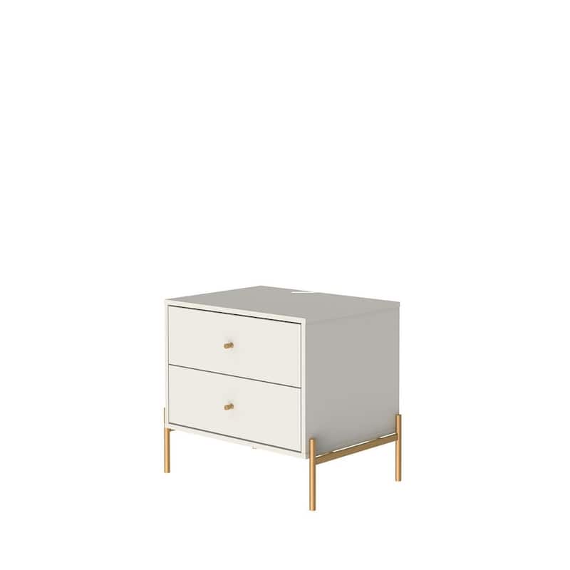 Manhattan Comfort Jasper Nightstand with Steel Gold Legs in White Gloss