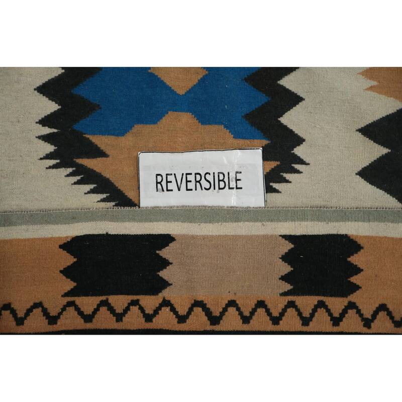 Hand Woven Oriental 100% Wool Carpet Southwestern Tribal Beige & Ivories Kilim Area Rug - 15' 2'' X 7' 11''
