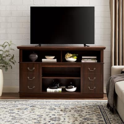 Rustic TV Stand with Cabinets & Open Shelves - Entertainment Console for TV up to 65"