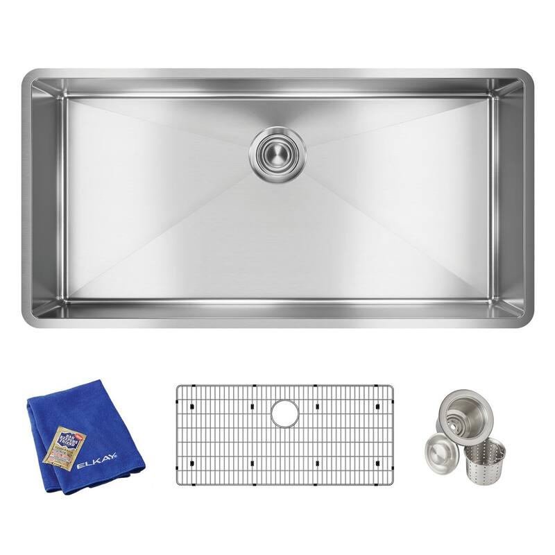 Elkay Crosstown 18 Gauge Stainless Steel 36-1/2" x 18-1/2" x 9", Single Bowl Undermount Sink Kit