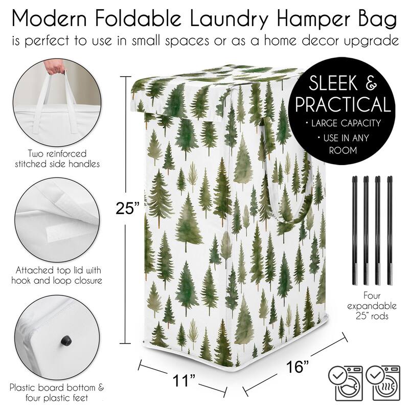 Sweet Jojo Designs Sage Green Woodland Boy, Girl, Gender Neutral Foldable Laundry Hamper with Handles - Forest Themed, Pine Tree