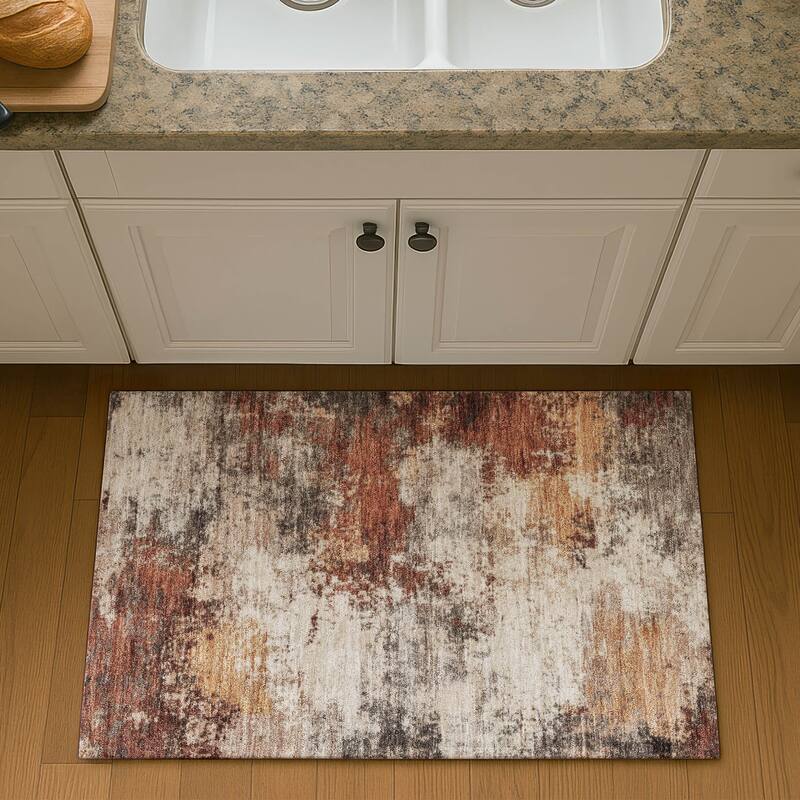 Premium Washable Super Soft Abstract Casual Mayfield Rug - Paprika - 1'8" x 2'6"