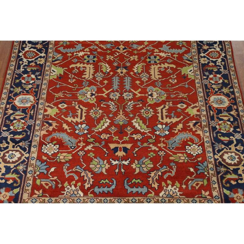 Hand Knotted Oriental 100% Wool Carpet Transitional All-Over Red Oushak Area Rug - 9' 11'' X 7' 11''