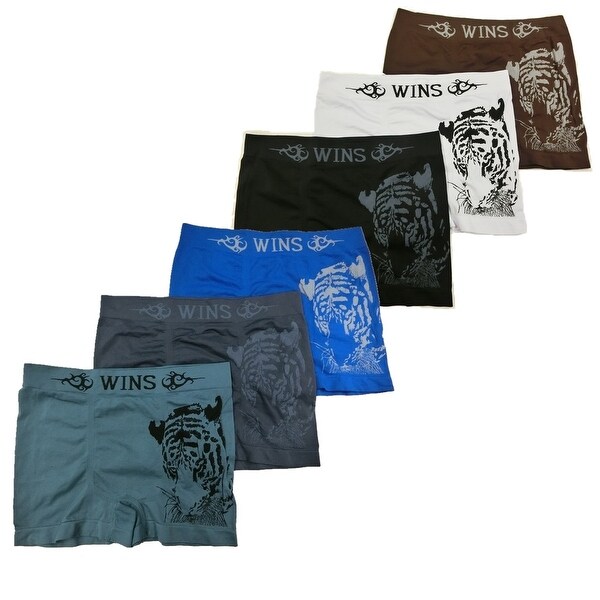 Men's 6 Pack Tiger Head Print Seamless Boxer Briefs