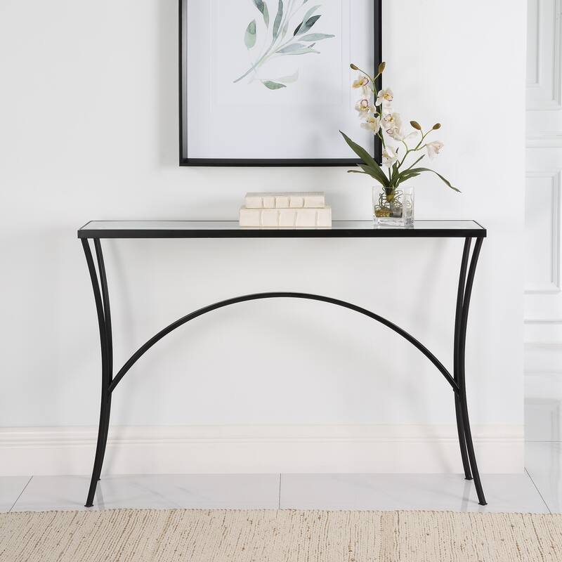 Beveled Tempered Glass Console Table - 48" - Black and Clear