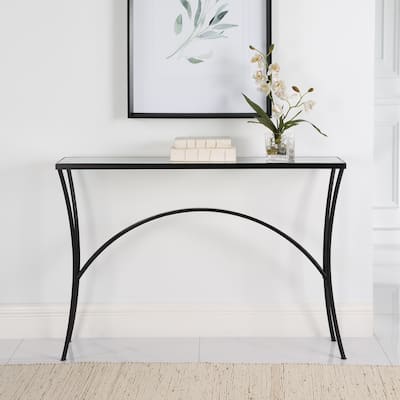Beveled Tempered Glass Console Table - 48" - Black and Clear