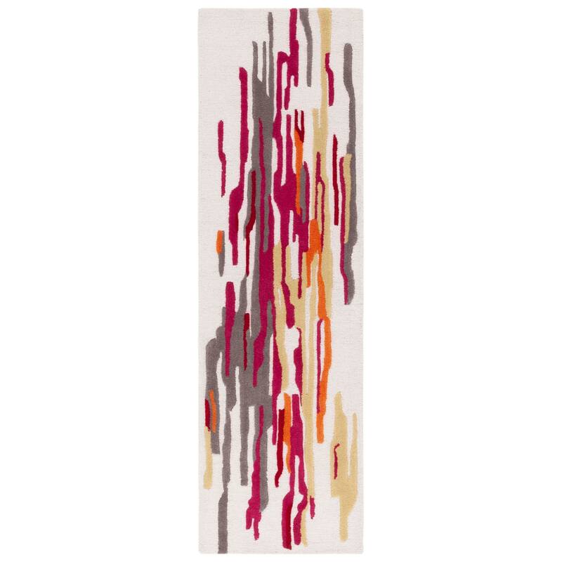 SAFAVIEH Handmade Rodeo Drive Jaelyn Mid-Century Modern Wool Rug - 2'3" x 8' Runner - Ivory/Red
