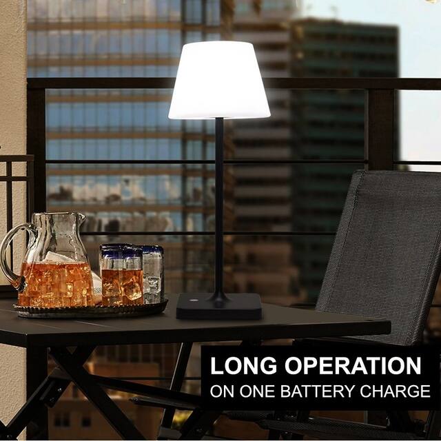 Cordless Rechargeable Battery Operated Table Lamp Black Aluminum - 16 x 6 Inches
