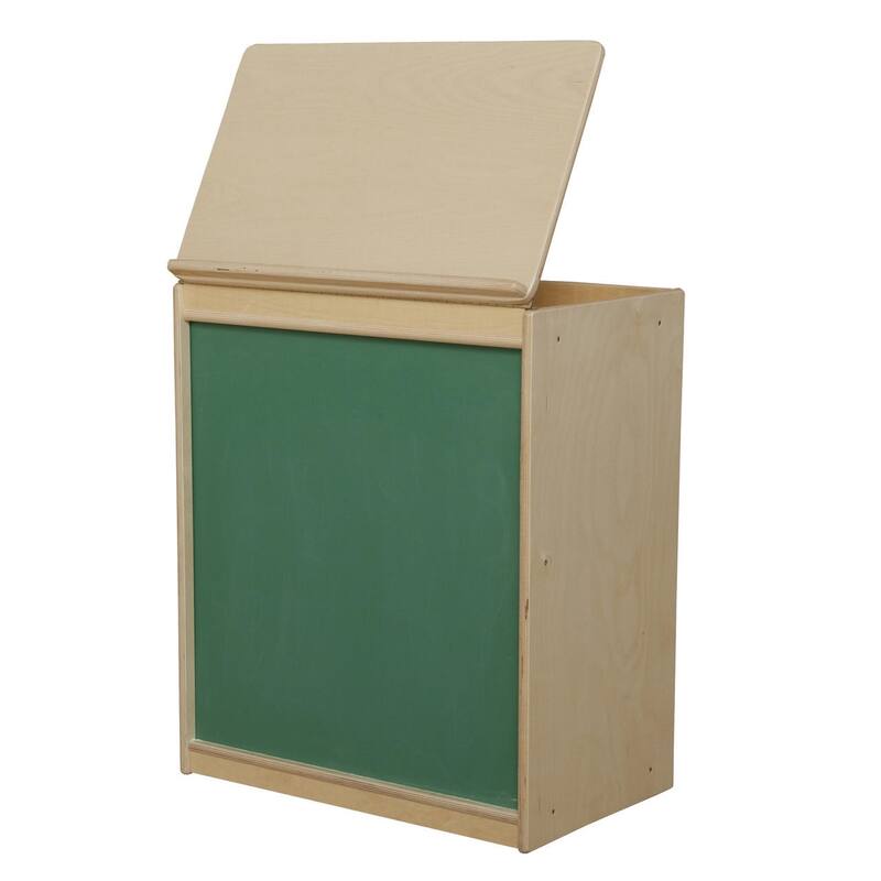 Wood Designs Big Book Display Storage Unit with Chalkboard, Toddler Birch Wood Durable Bookacse With Piano Hinged Top - 28"