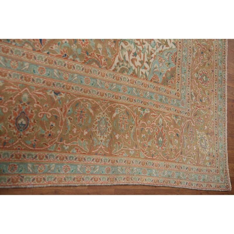 Hand Knotted Oriental 100% Wool Carpet Traditional Floral Oranges & Rust Mashad Area Rug - 13' 3'' X 9' 4''