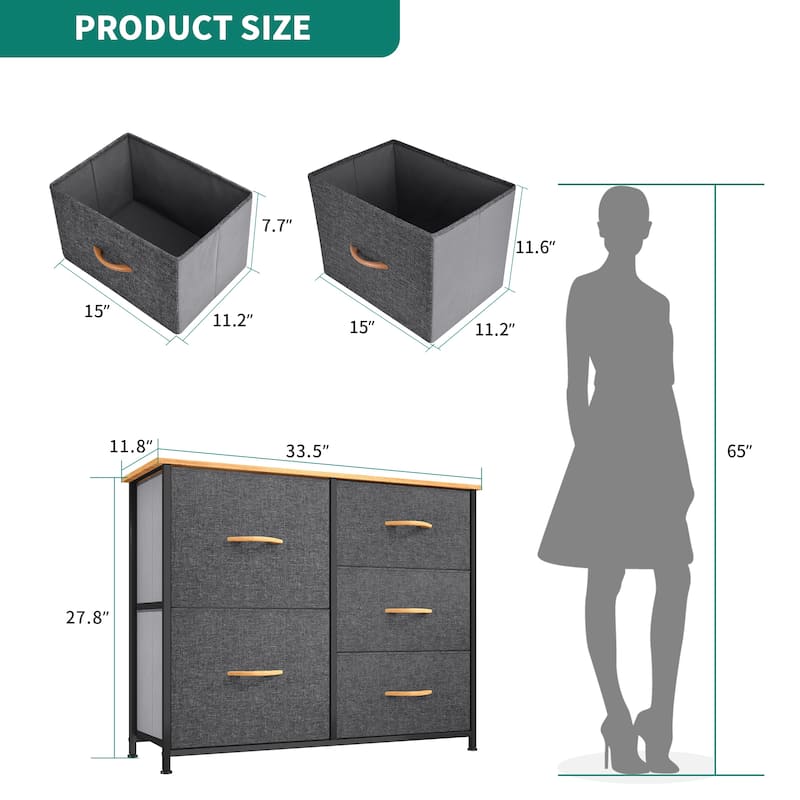 5-drawers Furniture Storage Chest Grey Dresser Organizer