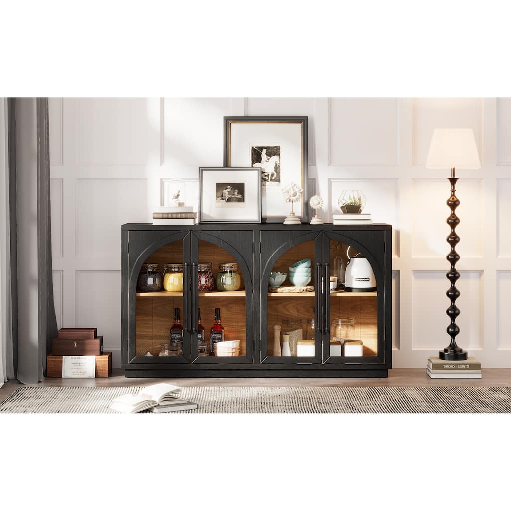 Sideboard with 4 Glass Doors and Adjustable Shelves