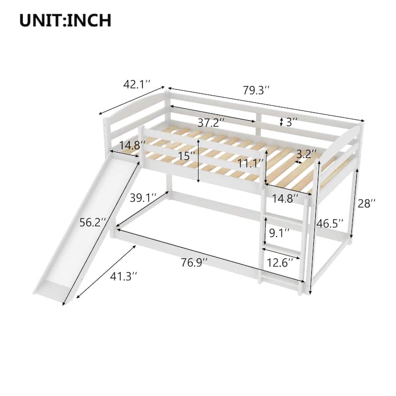Convertible Twin Bunk Bed with Slide and Ladder in White