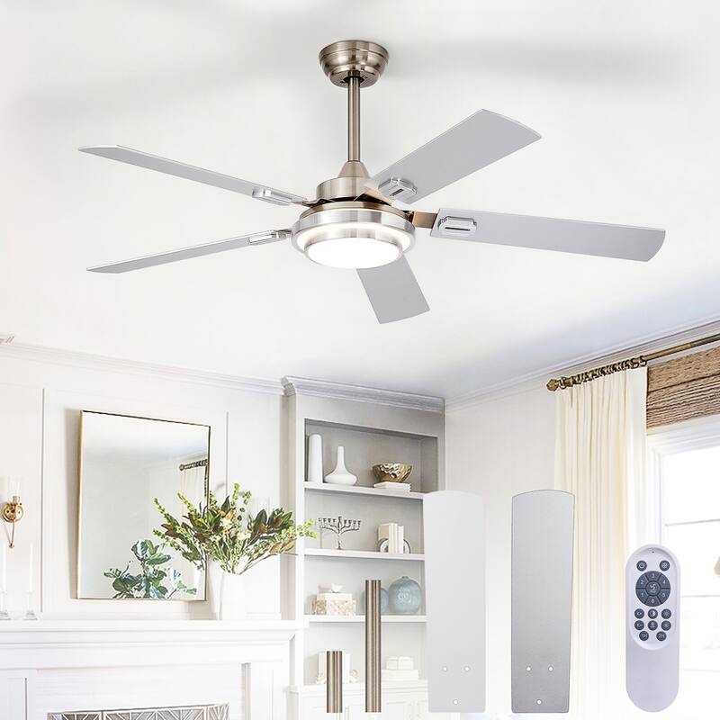 42-52Inch Ceiling Fan with Light: with 5 Blades Dual Finish Reversible - with Remote Control for Living Room Outdoor Patios - 52in - White