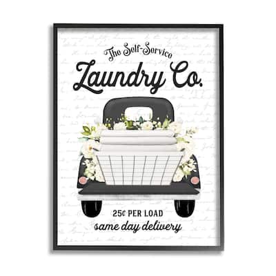Stupell Laundry Co. White Flower Bouquet Truck Service Framed Wall Art, Design by Lettered and Lined - Grey
