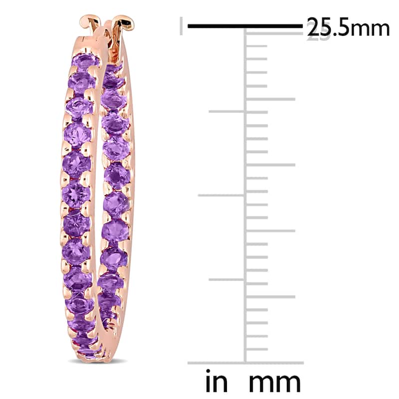 Miadora 10k Rose Gold Amethyst Inside Outside Hoop Earrings - 24.5 mm x 2.4 mm x 24.5 mm - 24.5 mm x 2.4 mm x 24.5 mm