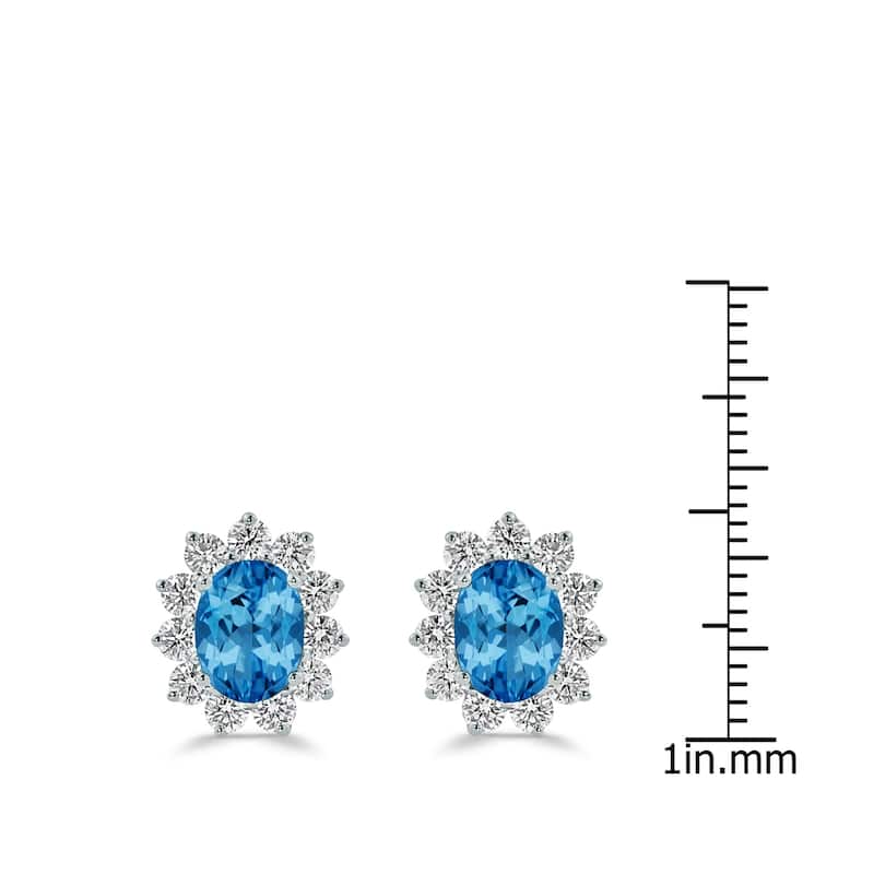 Auriya 3 1/5ct Iconic Oval-cut Blue Topaz Halo Diamond Stud Earrings 1 1/4ctw 18k Gold
