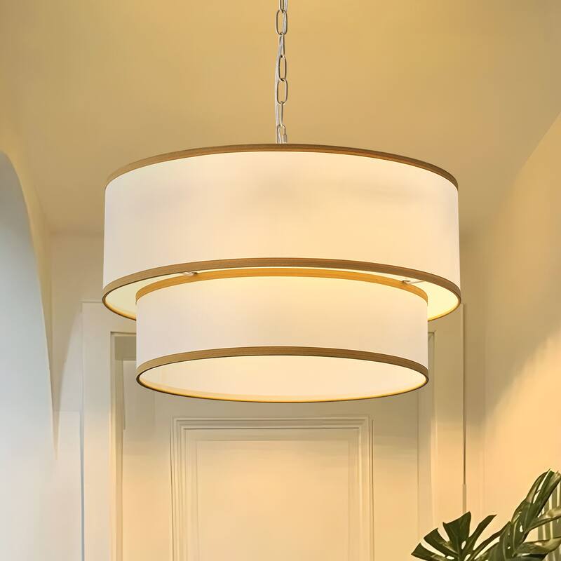 Starsky 5-Light White Fabric Drum Chandelier