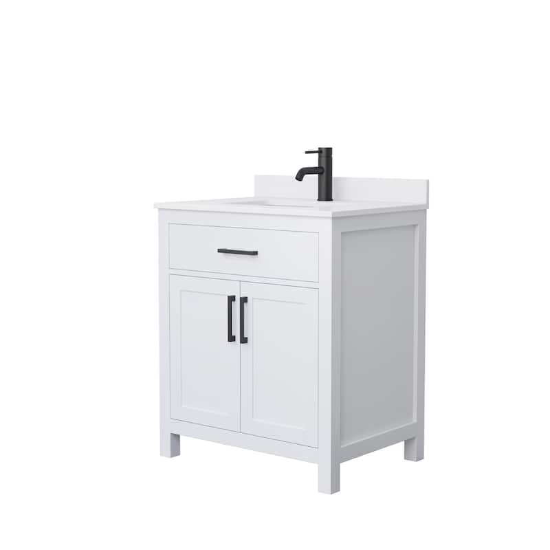 Beckett 30 Inch Single Vanity, Cultured Marble Top - White, Black Trim, White Cultured Marble Top