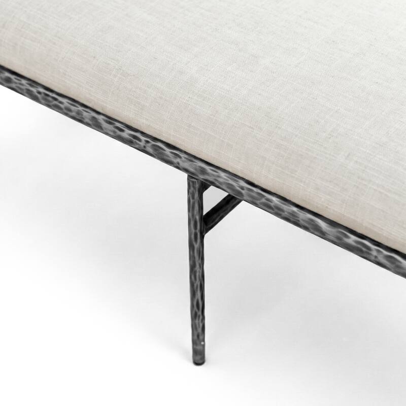 247 Shop At Home Lalia Modern 4-Piece Upholstered Hammered Metal Panel Bedroom Set with 2 Nightstands and Bench