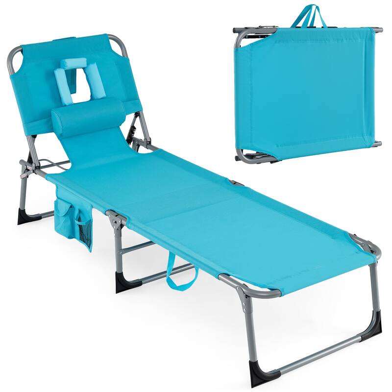 Gymax 2PCS Tanning ChairPortable Chaise Lounge Chair w/4-Position