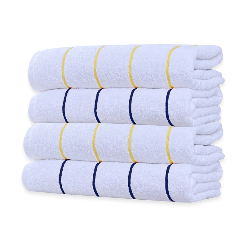 Pure Cotton Beach Towel Cabana Striped by Ample Decor- Set of 4 - 30 X 68 Inch - Yellow/Navy
