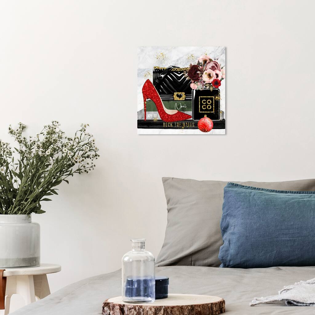 Wynwood Studio Canvas Fashion and Glam Holiday Seasonal Books Red and Metallic red Glam Wall Art Canvas Print