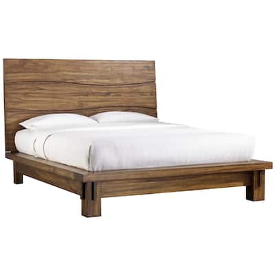 Ira Full Size Platform Bed, Panel Headboard, Rustic Brown Wood Finish