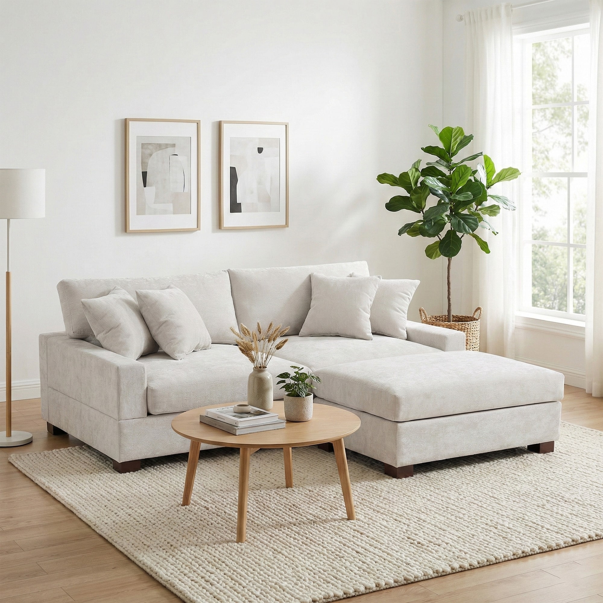 Oversized Chenille Modular Sectional Sofa Living Room Set with Ottoman