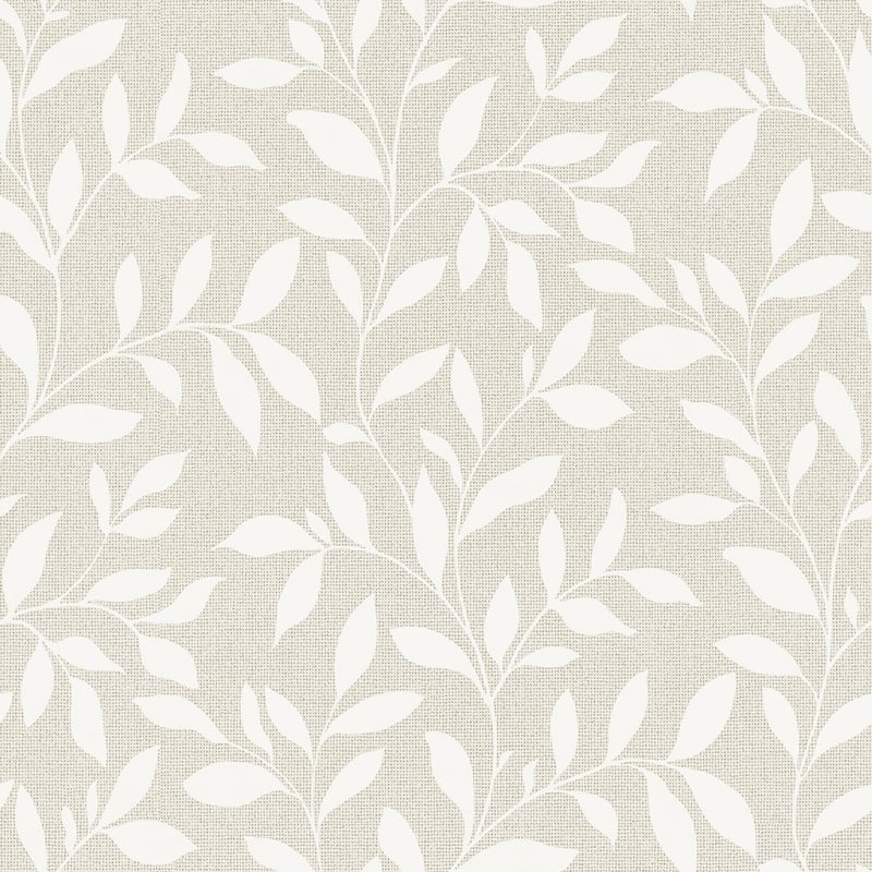 Galerie Wallcoverings Utopia Collection Loose Leaf Matte Finish Vinyl on Non-woven Wallpaper Roll - 33-feet long x 21-inches wide - Cream