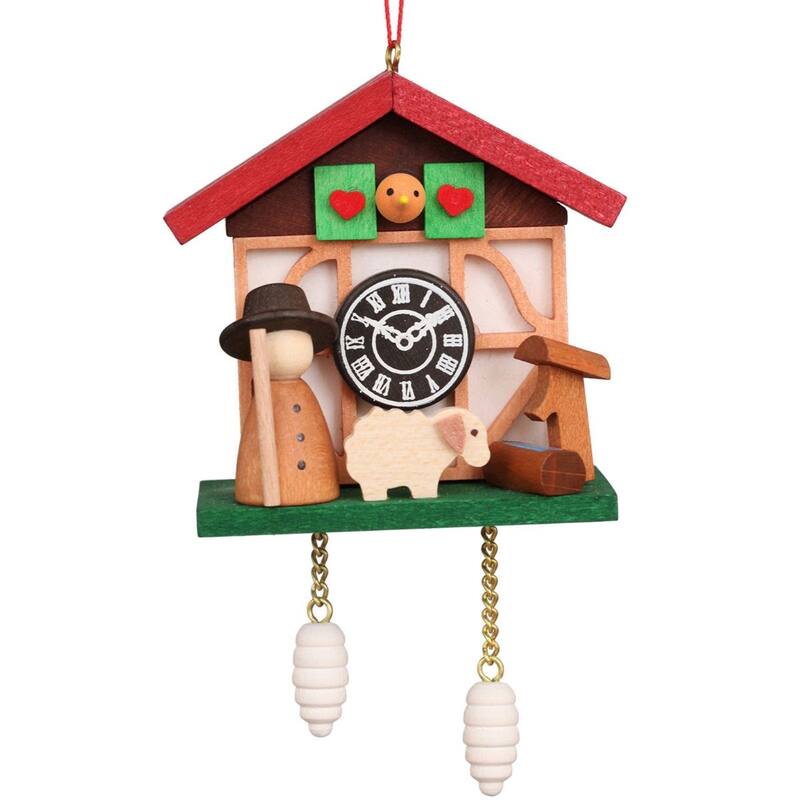4.5" Red, Brown, Green Cuckoo Clock Sheep Christian Ulbricht Ornament