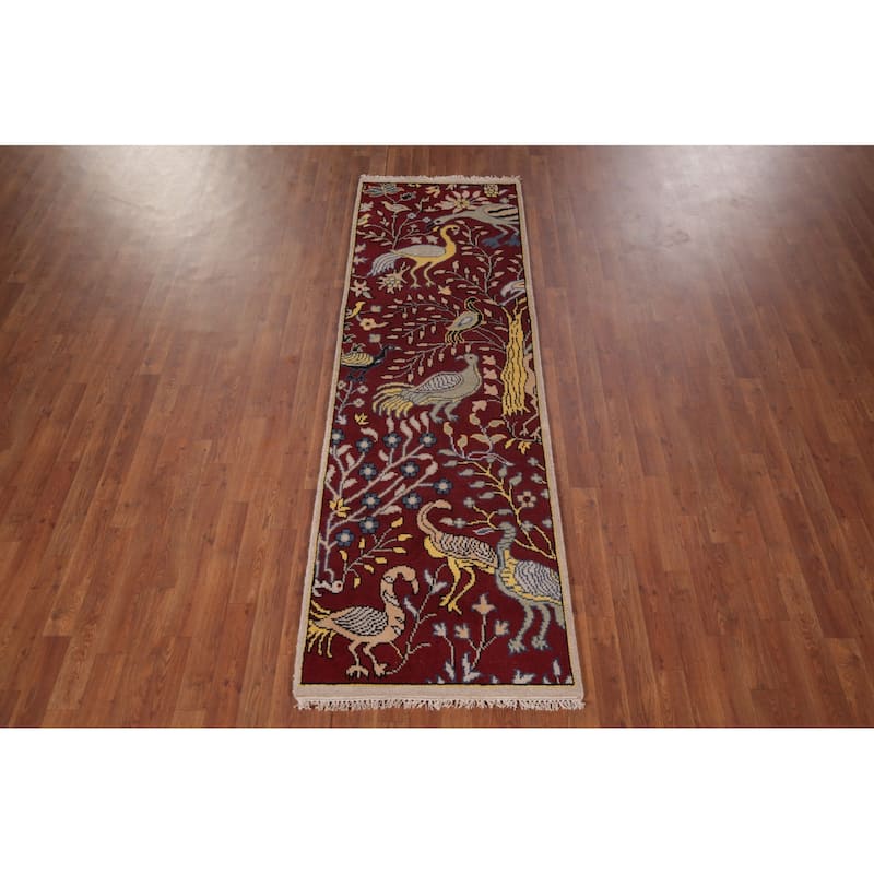 Animals Design Ziegler Indian Runner Rug Handmade Wool Carpet - 2'7"x 8'0"