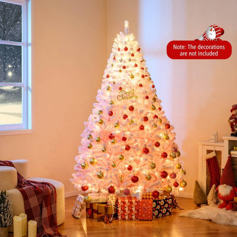Costway 5/6/7/8 FT Artificial Christmas Tree with 180/250/350/470 Warm - See Details - 7 FT-White & Pink - 7 Foot