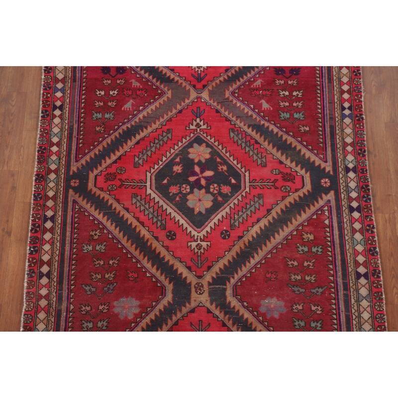Hand Knotted Oriental 100% Wool Carpet Traditional Tribal Pink Meshkin Area Rug - 9' 11'' X 4' 7''