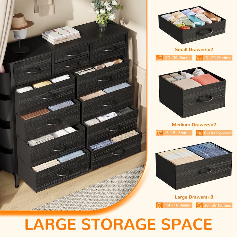 12 Drawer Dresser Fabric Tall Dressers for Bedroom Chest of Drawers