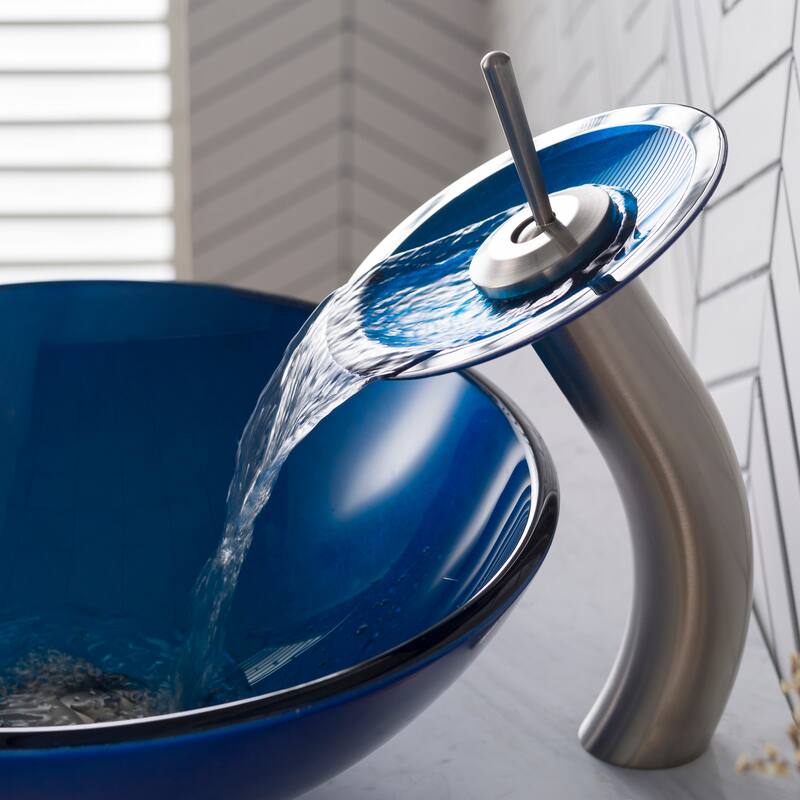 Kraus Bathroom Combo - 16-1/2" Irruption Blue Glass Vessel Bathroom