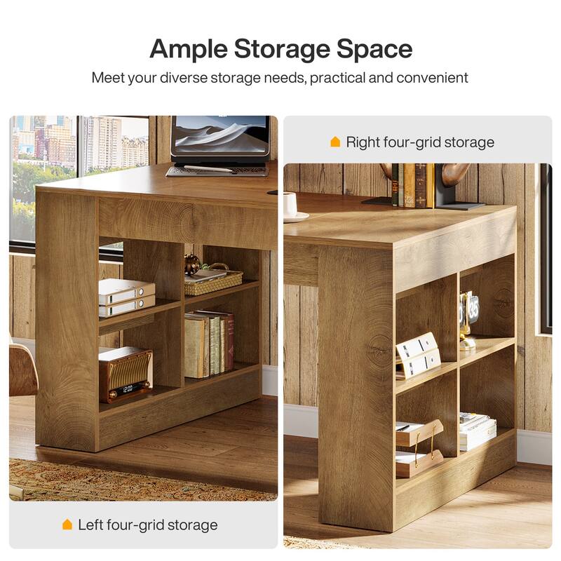 70.87-Inch Executive Desk with Storage Shelves, Wooden Large Office Computer Desk for Home Office