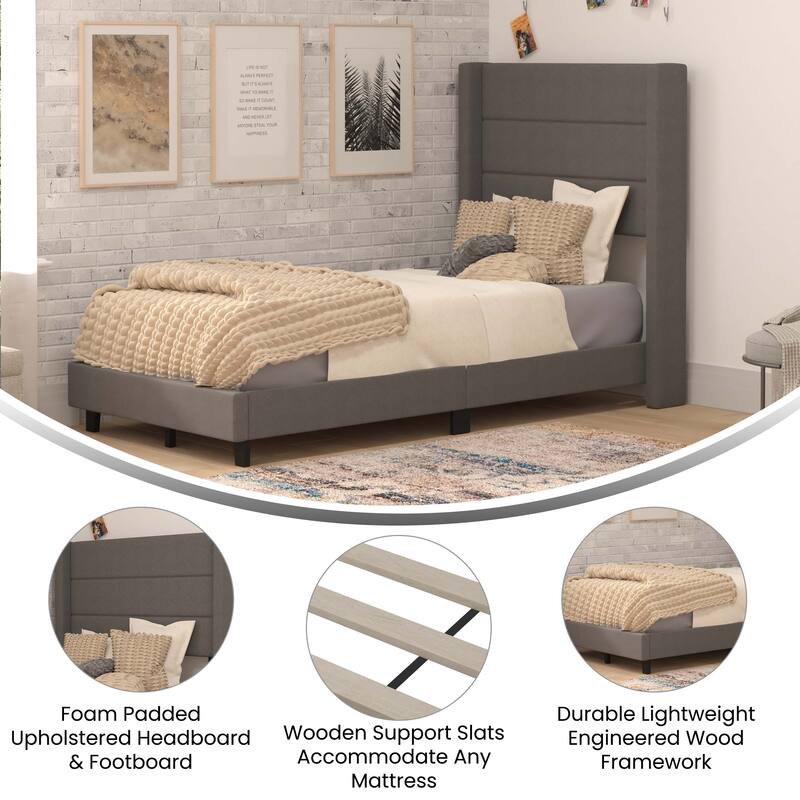 Upholstered Platform Bed with Wingback Headboard