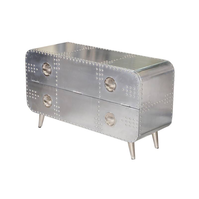 HomeRoots 44" Silver Aluminum Enclosed Storage TV Stand - 44' X '26' X '16