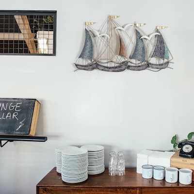 Adeco 3D Metal Ship Wall Decoration Sailboat Wall Sculpture