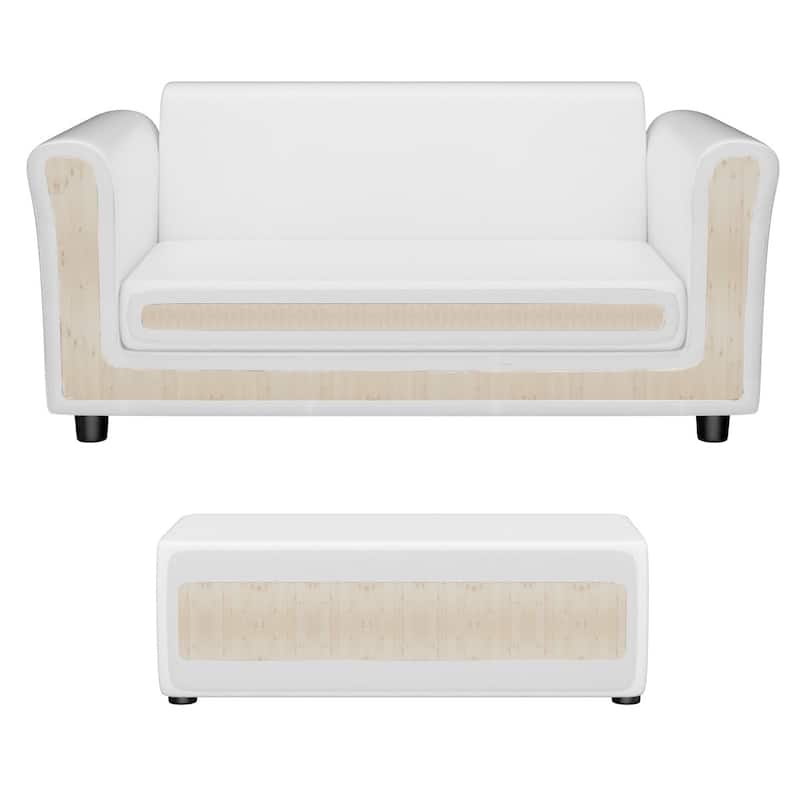 Kids Double Sofa with Ottoman-White - 32.5" x 16.5" x 16" (L x W x D)