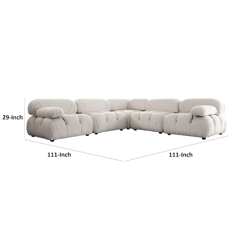 Hito 5 Piece Modular Sectional L Sofa Set, Light Cream Bubble Grid Tufting