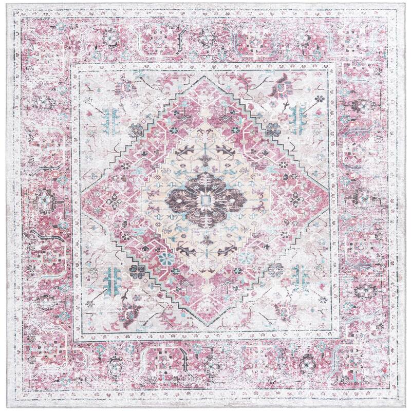 Traditional Tira Collection Area Rug - 7'10" Square - Light Coral-Pink