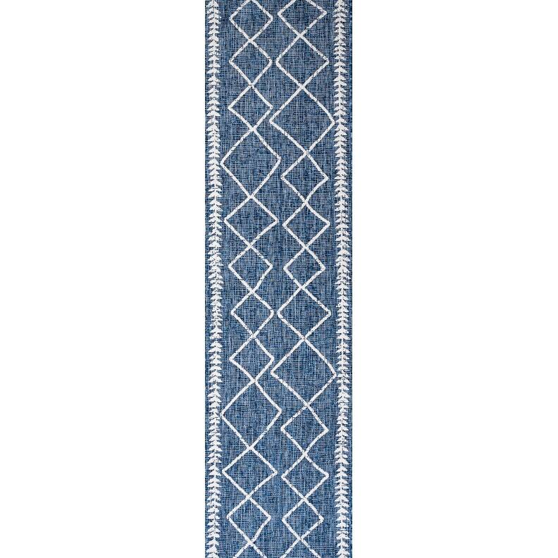 JONATHAN Y Kafel Tribal Diamond Trellis Indoor/Outdoor Area Rug - 2 X 10 - Blue/Ivory