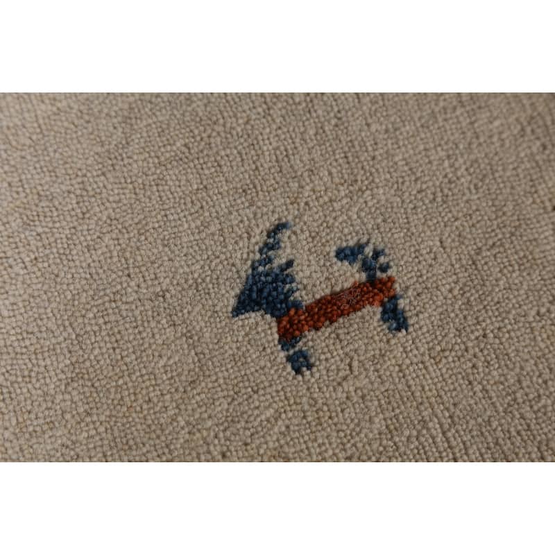 Tribal Gabbeh Indian Rug Hand-Knotted Beige Oriental Wool Carpet - 4'4" x 6'1"