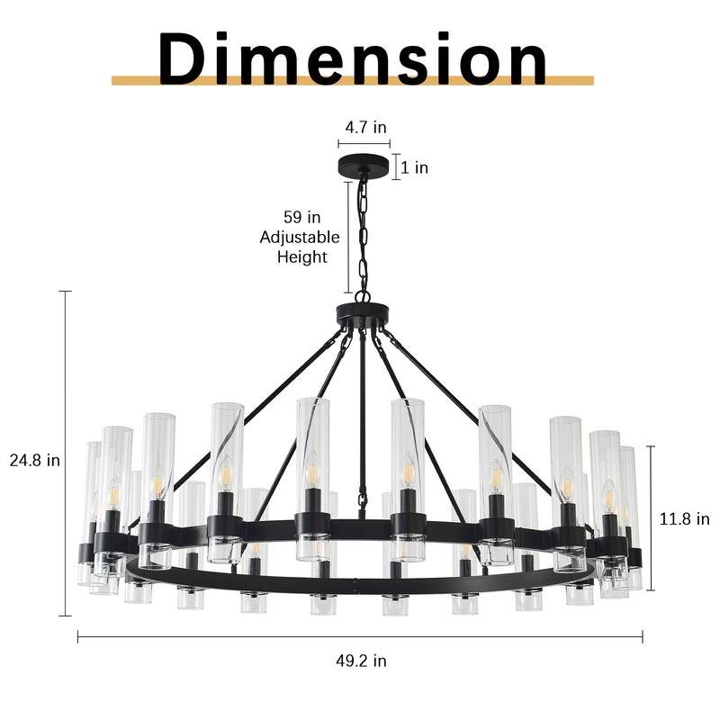 Modern 20 - Light Wheel Chandelier with Clear Glass Shade