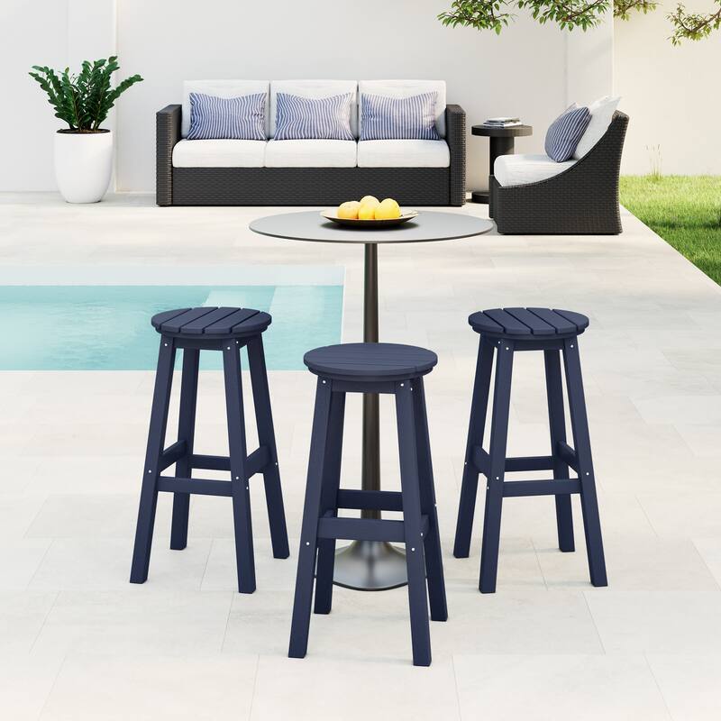 Laguna Hdpe All Weather Outdoor Patio 29" Round Bar Stool (Set Of 3) - Navy Blue