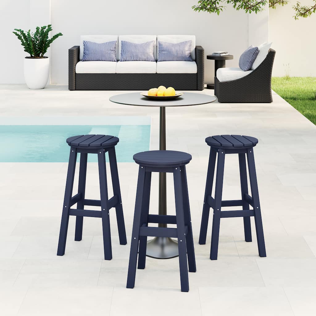 Laguna Hdpe All Weather Outdoor Patio 29" Round Bar Stool (Set Of 3)
