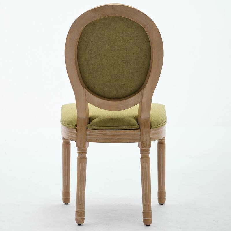 Kitchen Linen Dining Chair Set of 2, Wooden Frame Chair w/ Oval Backrest