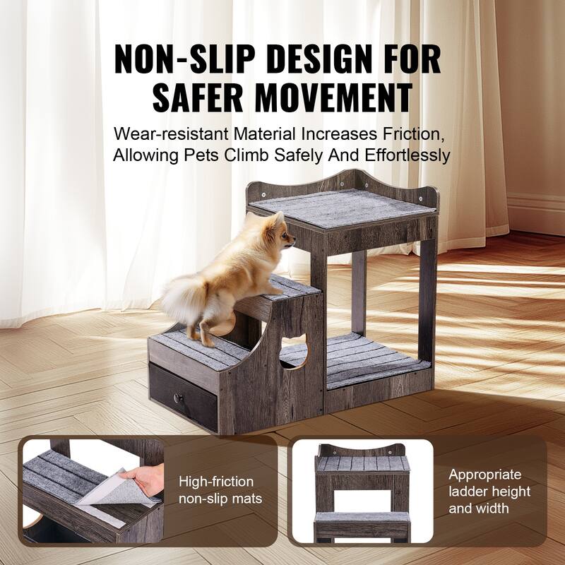 Pet Bunk Bed with Removable Stairs, Dog/Cat Window Perch with Storage, Multi-Level Bed Window Perch Dog Bedside Sleeper Couch